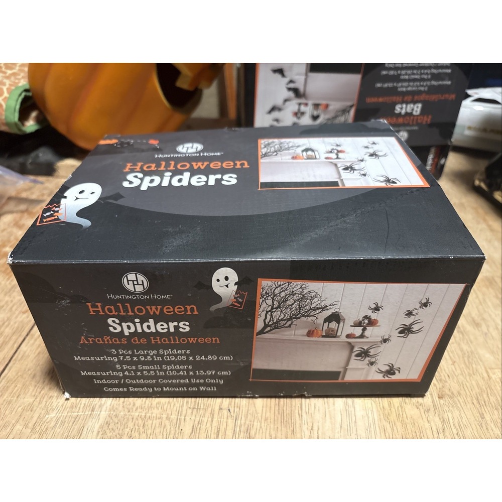 Huntington Home Halloween Spiders Wall Mount Sturdy Black Indoor Outdoor 8 Pack